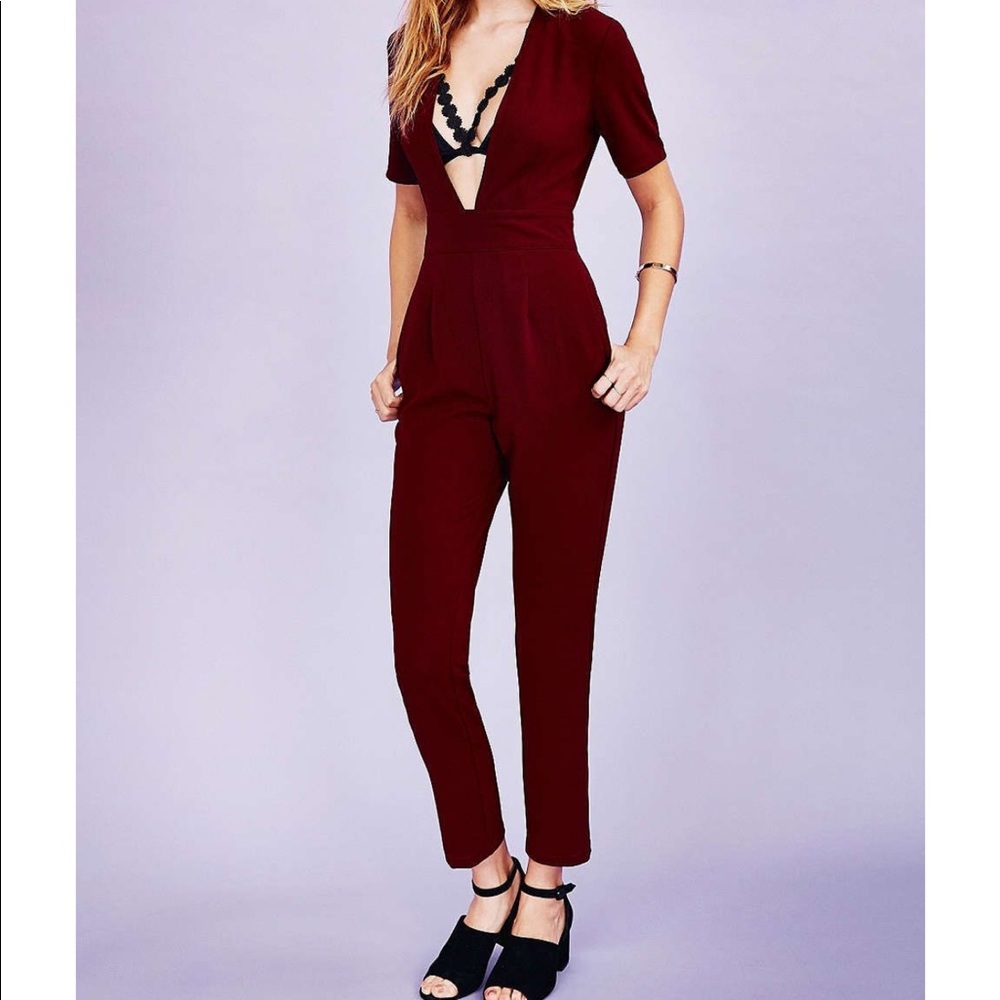 Silence + Noise Plunging Short-Sleeve Jumpsuit
